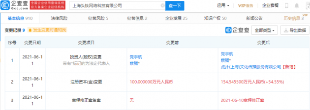 虎扑战略投资上海头铁网络科技，拓展数字音频与网络技术布局
